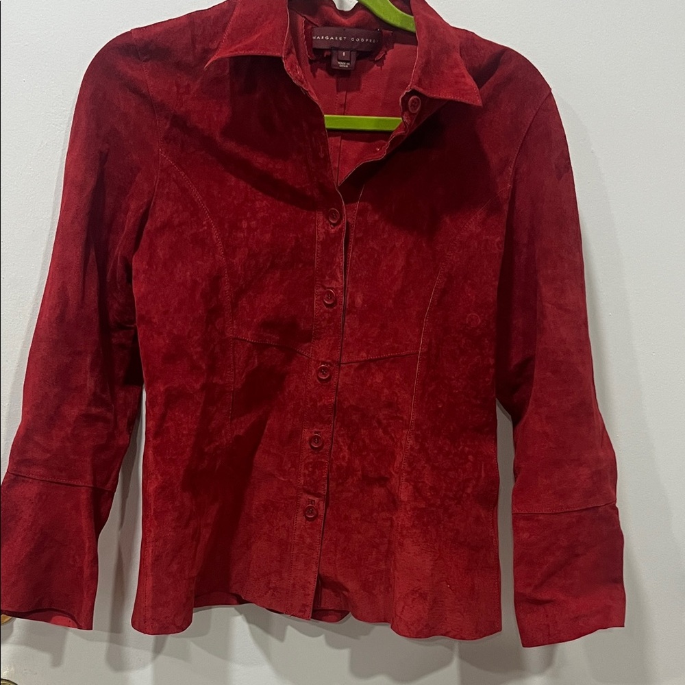 Women's Red Button-Up Suede Top